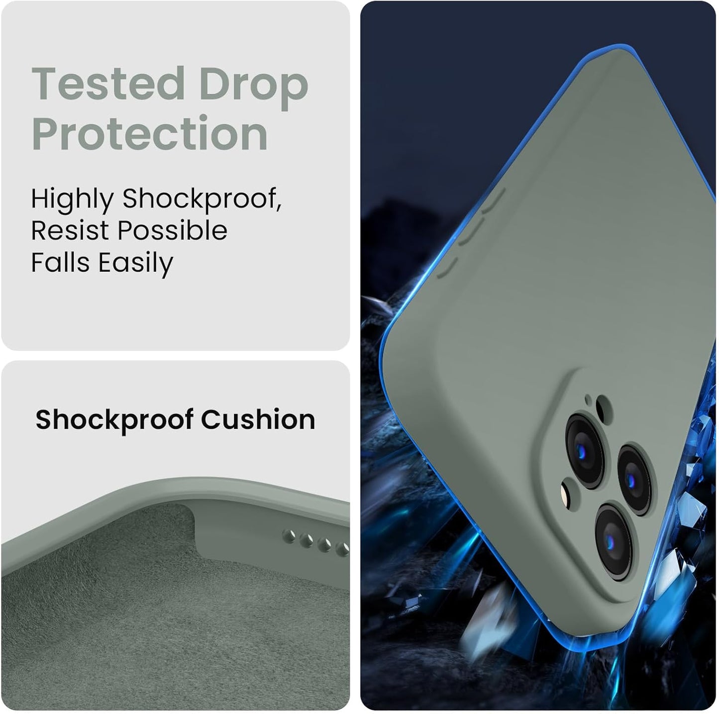 FireNova Designed for iPhone 15 Pro Max Case, Silicone Upgraded [Camera Protection] Phone Case with [2 Screen Protectors], Soft Anti-Scratch Microfiber Lining Inside, 6.7 inch, Calke Green