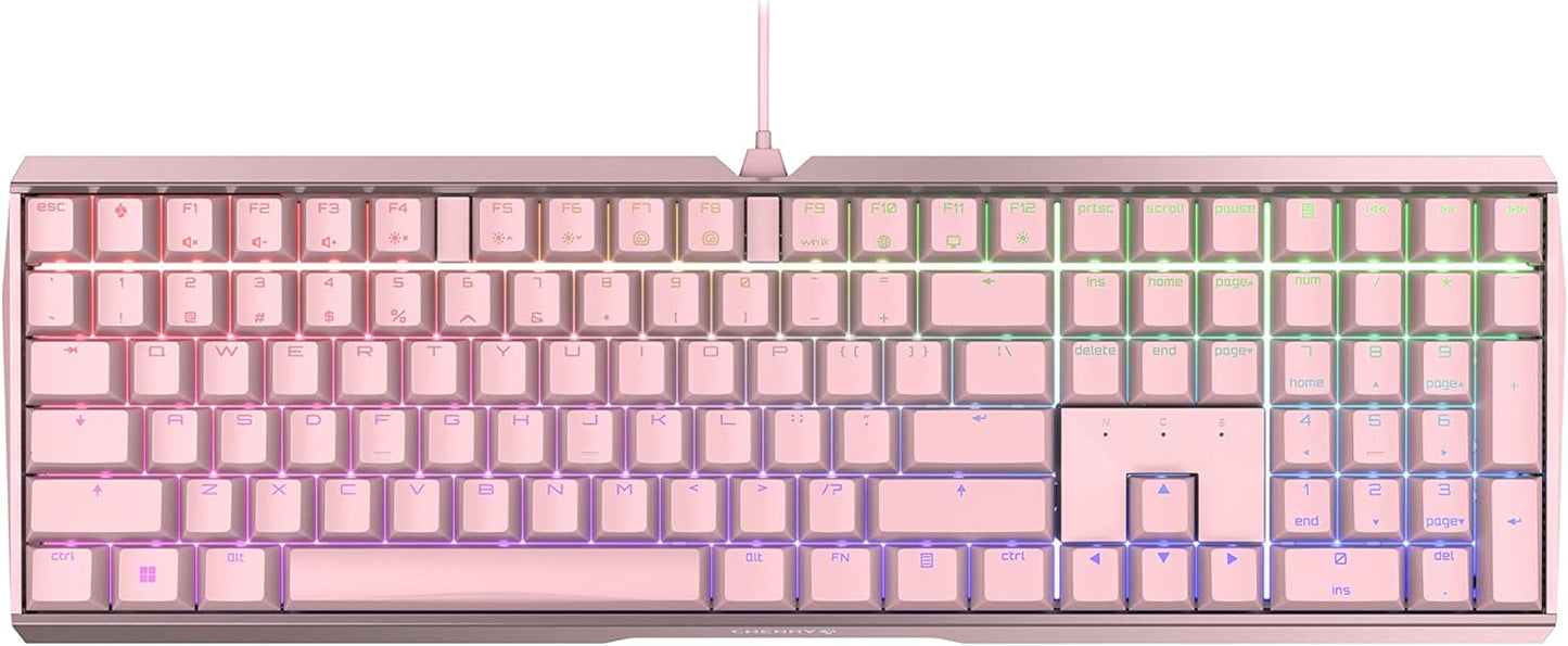 Cherry MX 3.0 S Wired Mechanical Gaming Keyboard. Aluminum Housing Built for Gamers w/MX Black Switches. RGB Backlit Color Display Over 16m Colors. Pink