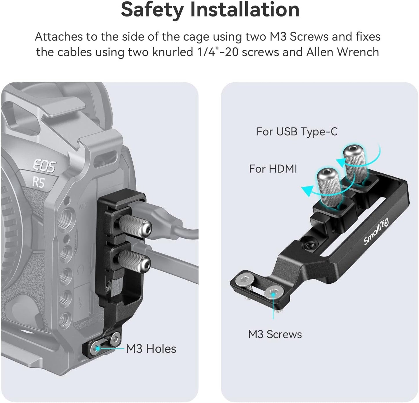 SmallRig Cable Clamp for HDMI and USB-C for Canon R5 / R6 / R5 C Cage 2982/3464 and R6 Mark II Camera Cage 4159-2981