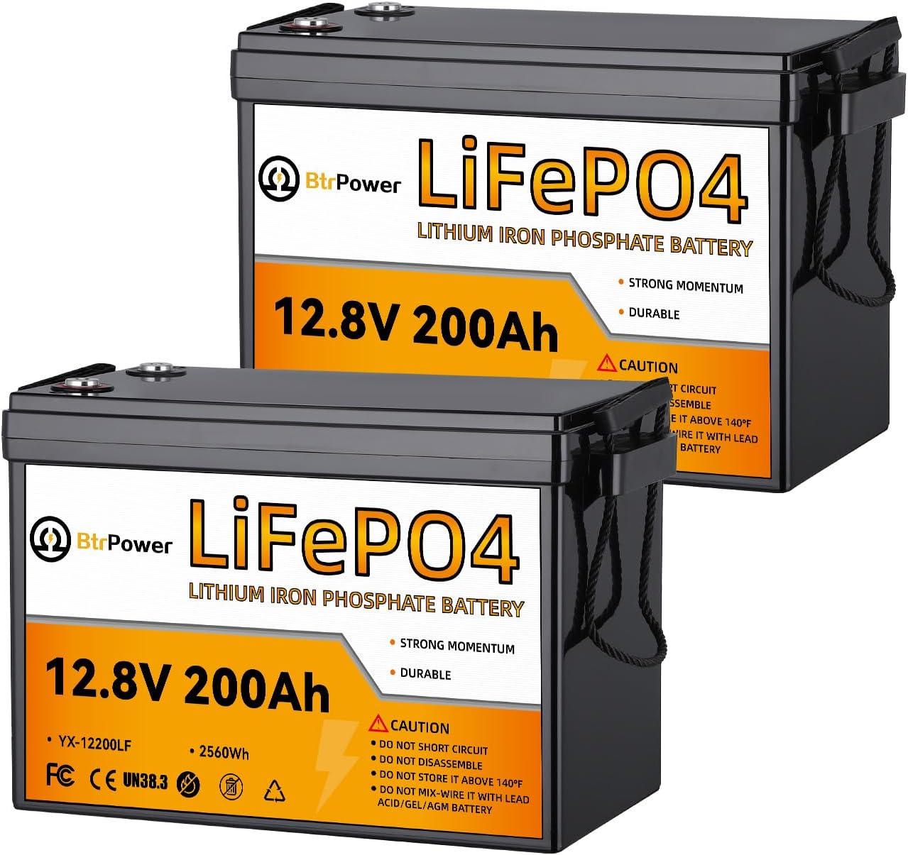 2 Pack 12V 200Ah LiFePO4 Deep Cycle Rechargeable Battery Pack Built-in 100A BMS 5000-7000 Cycles Perfect for RV Solar Marine Overland Off-Grid Application