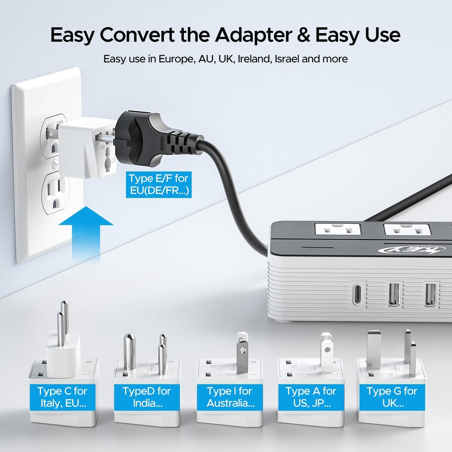 Key Power 230-Watt Step Down 220V to 110V Voltage Converter & International Travel Adapter/Power Converter with USB-C Port 18W - [Use for USA Appliance Overseas in Europe, AU, UK, Ireland, etc.]