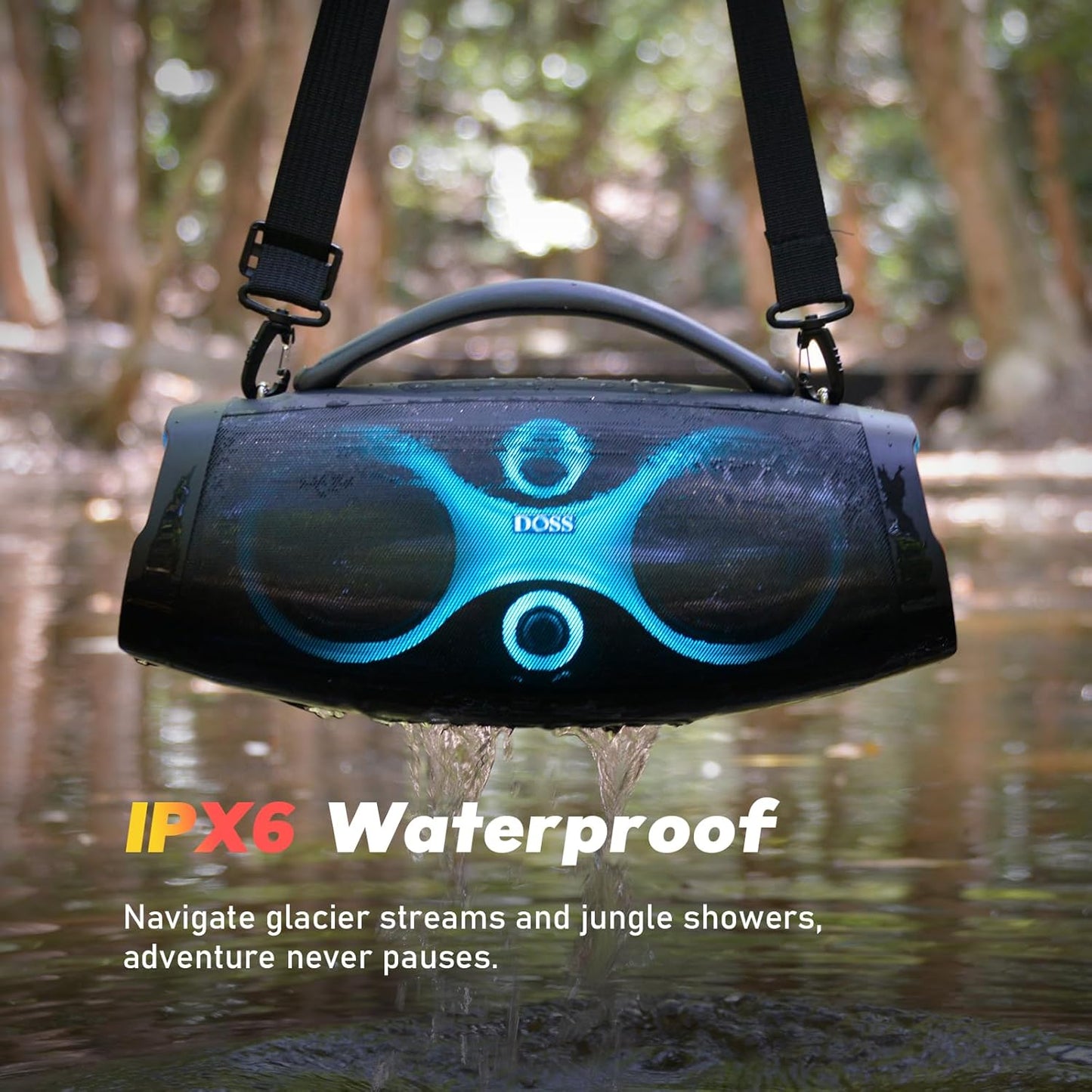 DOSS Extreme Boom Pro D200 240W Peak Outdoor Speaker, Punchy Bass, 26H Playtime, Beat-Synced Light, BT5.4, Stereo Pairing, IPX6 Waterproof for Camping, Beach, Tailgate Party-Blue