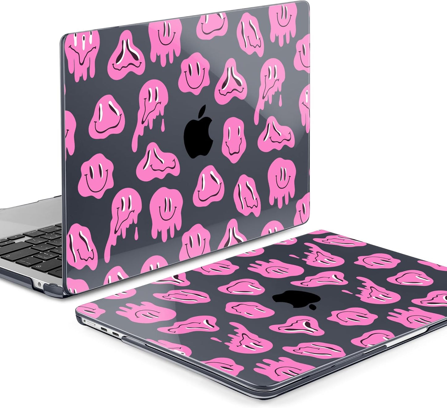 MEEgoodo for M4/M3/M2 MacBook Air 15.3 inch Case 2025 2024 2023, Case Fit Model (A3241/A3114/A2941) for MacBook Air 15 inch, Laptop Hard Shell with Keyboard Cover, Pink Groovy Emoji
