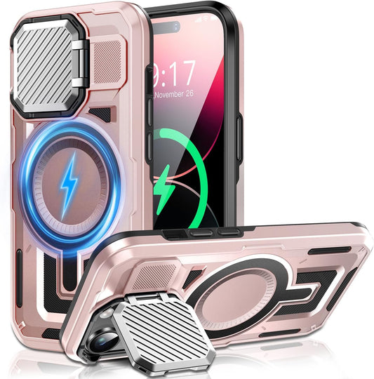 Camera Stand Case for iPhone 14 Pro Max, [Compatible with Mag Safe] [Lens Cover] 2024 Version Military Grade Protective Soft Case for iPhone 14 Pro Max 6.7 inch Men Women, Pink