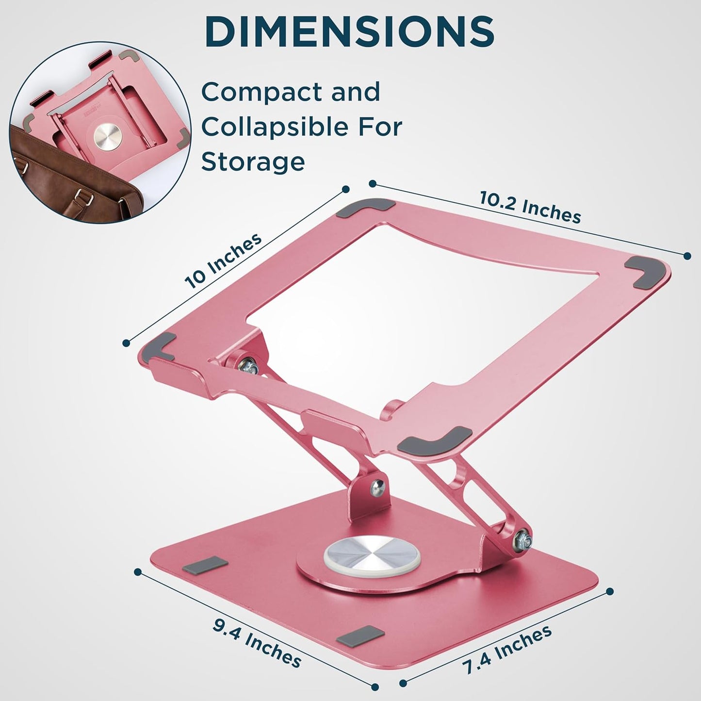 Uncaged Ergonomics Swivel Laptop Stand for Desk, Adjustable Computer iPad Stand for Desk w/ 360 Rotation, Portable Laptop Holder for Home Office Ergonomic Supplies (Rose Gold)