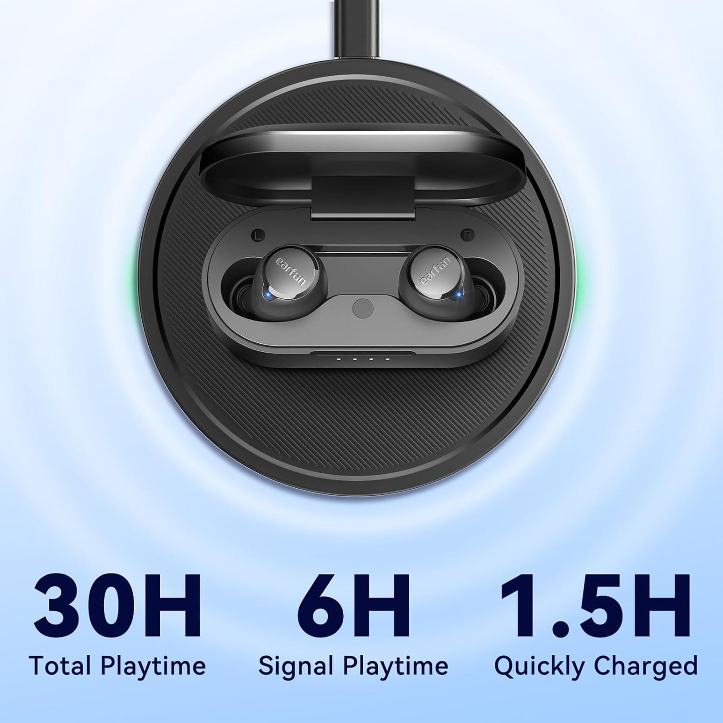 EarFun Free 1S Wireless Earbuds, Bluetooth Earbuds with Deep Bass, 4 Mics for Clear Call, Customizable EQ App, IPX7 Waterproof in-Ear Headphones, 30H Playtime, Wireless Charging