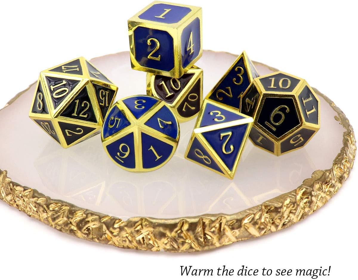 Haxtec Temperature Color Chaning Metal DND Dice Set Gold Blue Polyhedral D&D Dice Compatible with Dungeons and Dragons RPG-Gold Black Blue Shift