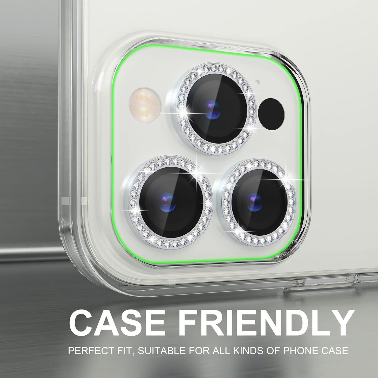 Choiche [3+1 for iPhone 14 Pro/iPhone 14 Pro Max Camera Lens Protector Bling, 9H Tempered Glass Camera Cover Screen Protector Metal Ring Decoration Accessories (Diamond-Silver)