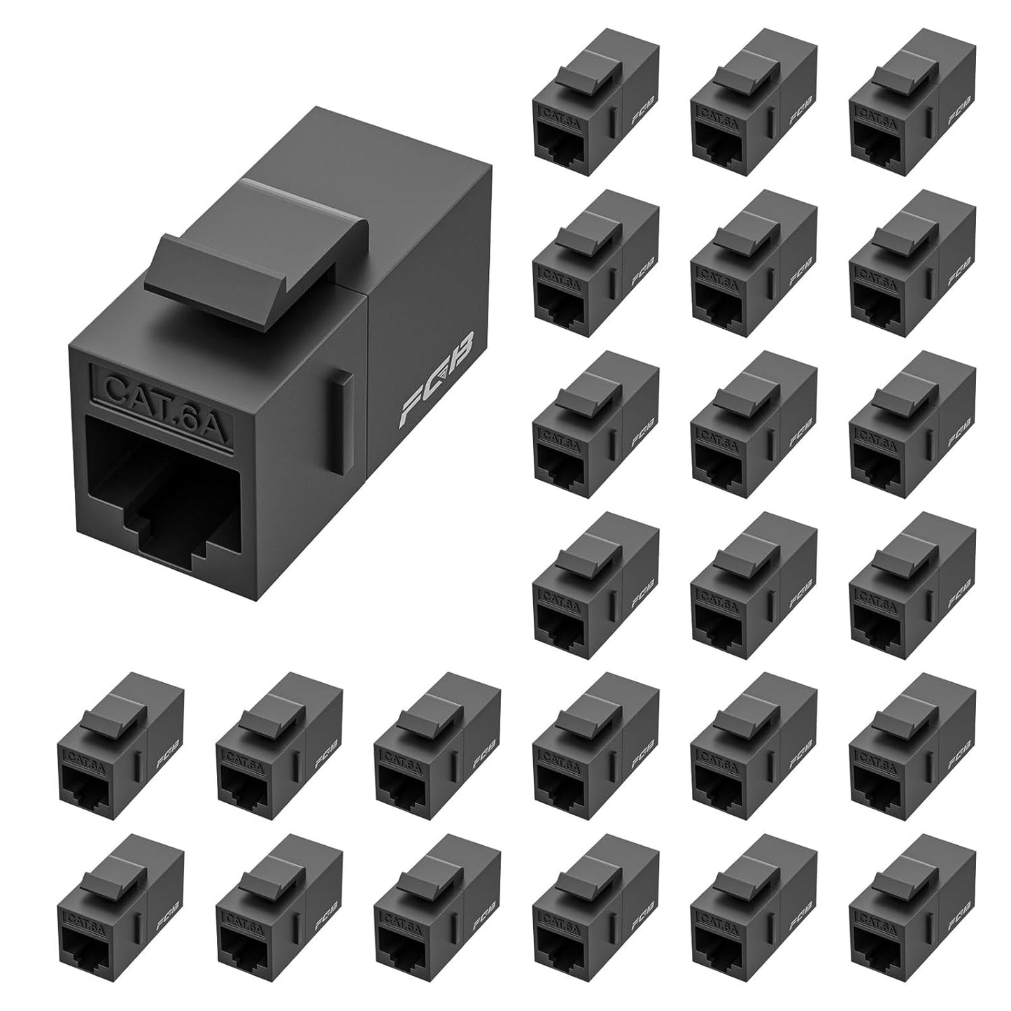 FGB 10 Gbps CAT6A RJ45 Keystone Coupler 25-Pack, CAT6A Keystone Jack, Ethernet Coupler Female to Female UTP for Cat6a/Cat6/Cat5e/Cat5, Black