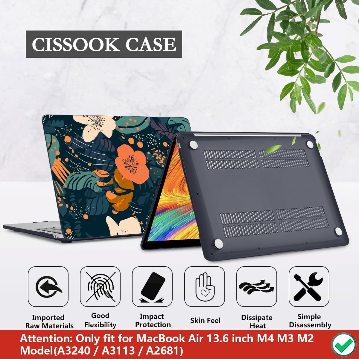 CISSOOK Compatible with MacBook Air 13.6 inch Case 2025 2024 2023 2022 Release M4 M3 M2 Chip, Plastic Flowers Hard Shell Keyboard Cover for MacBook Air 13.6 inch Case A3240 A3113 A2681, Little Flower