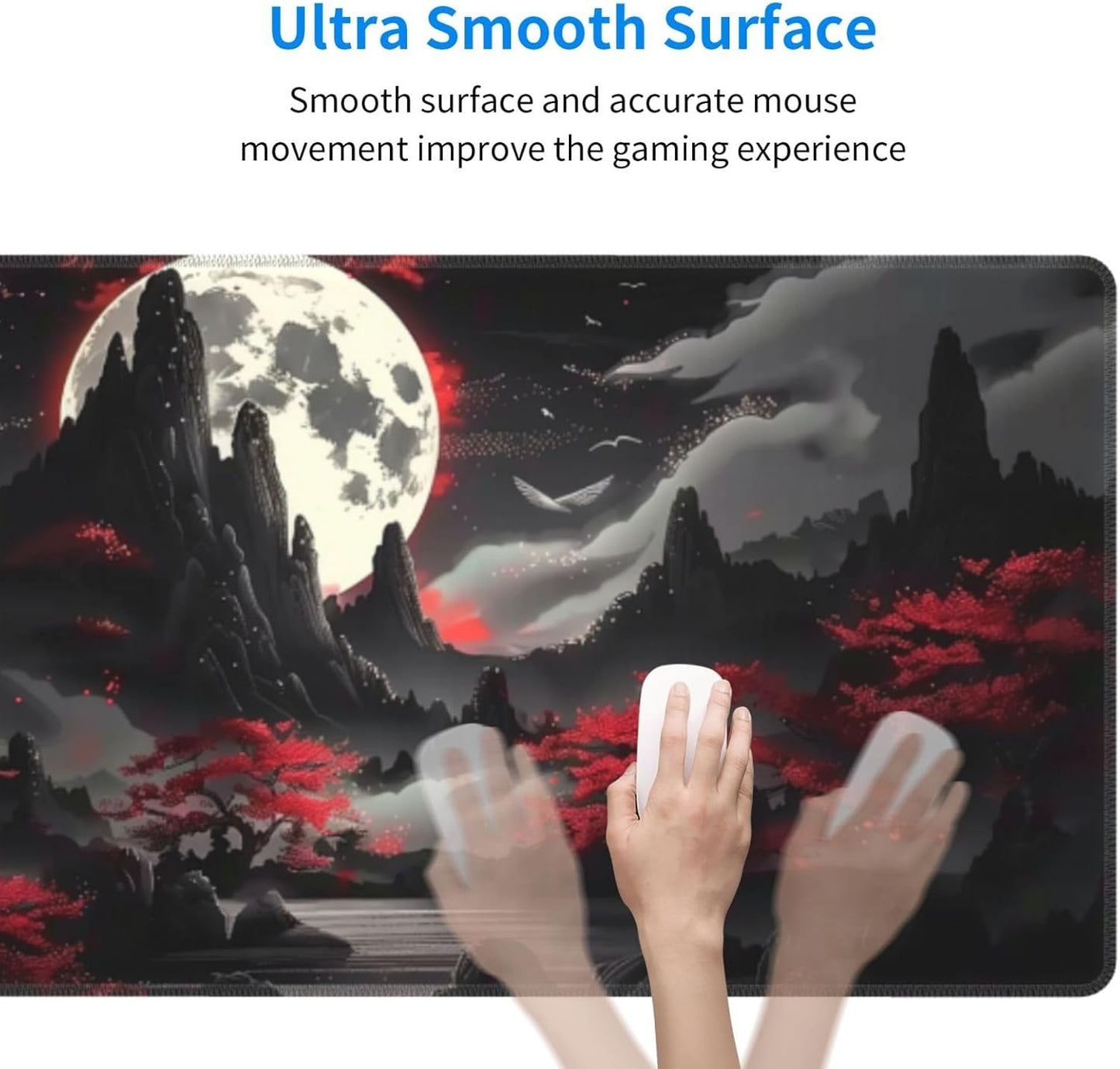 Extended Gaming Mouse Pad, Large Desk Mat XL Anime Mouse Pad Waterproof with Stitched Edges, Non-Slip Desktop Pad for Home and Office, Level Up Your 31.5x11.8 Inch (Night Canyon)