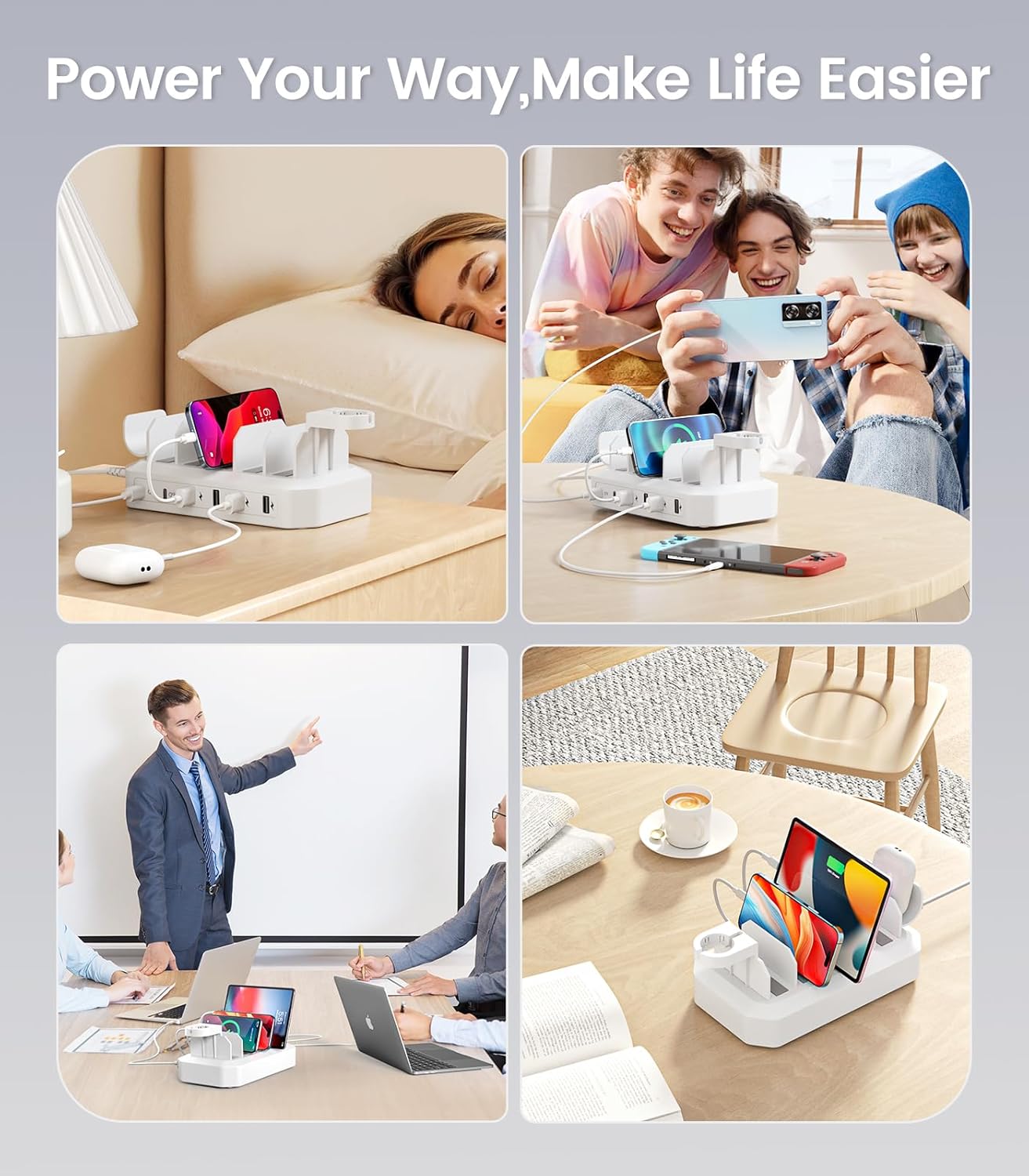 95W Fast Charging Station for Multiple Devices【UL & FCC Certified Safer Charging】 6-Port USB Charging Dock with 2 PD-Port, Compatible with iPhone/Android/MacBook/iPad/Tablet/Kindle/Apple Watch & More