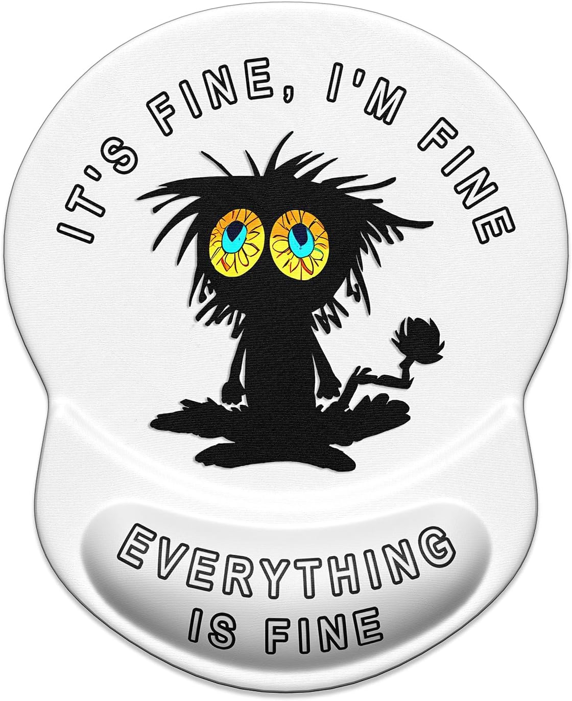 ITNRSIIET Ergonomic Mouse Pad with Gel Wrist Support Small Wrist Rest Smooth Surface Non-Slip PU Base Comfortable Office Supplies Pain Relief, 8.7 x 7.2 inches, Funny Black Cat