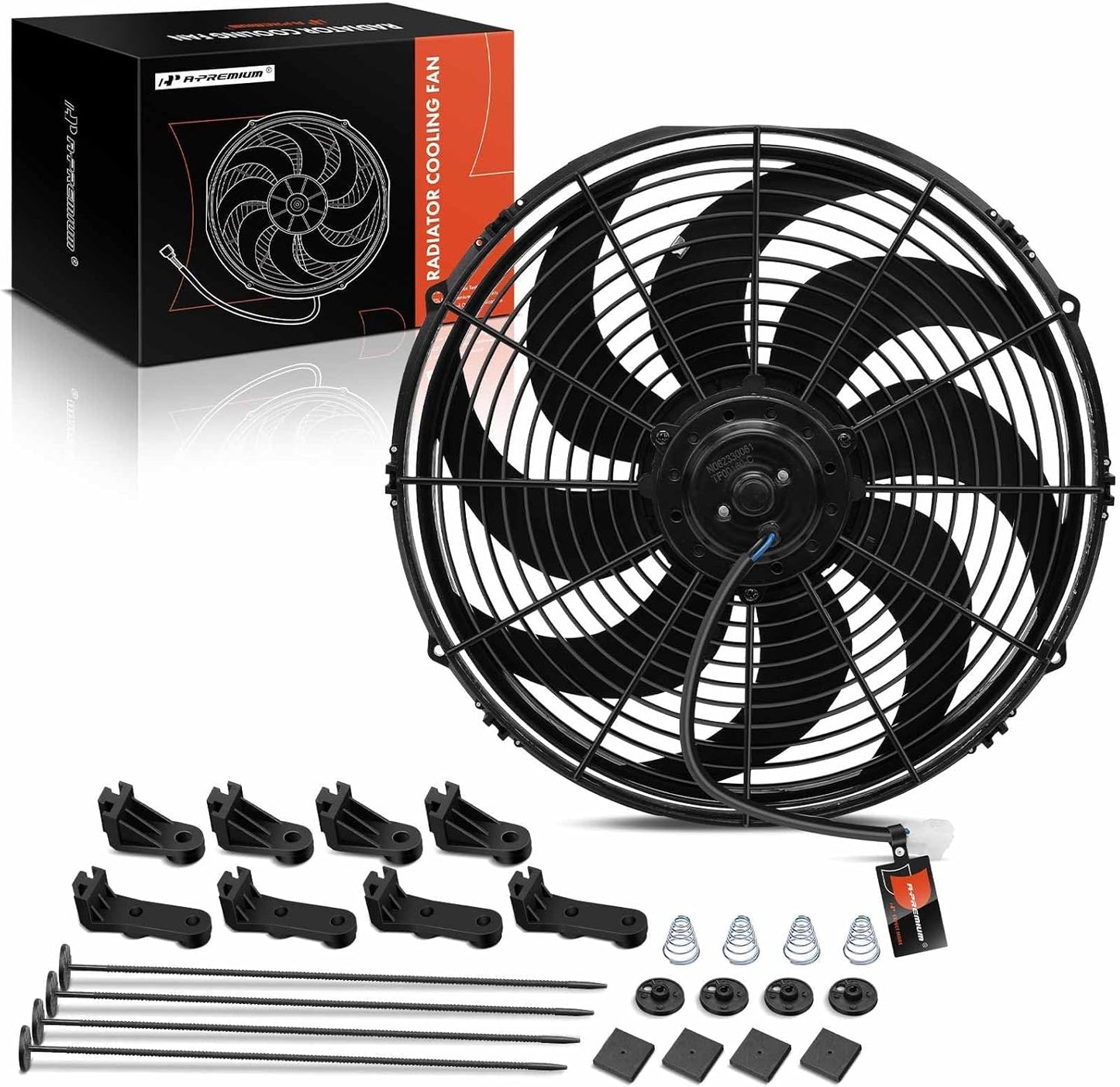 A-Premium 16'' 16 inch Slim Fan Pull Universal Electric Radiator Cooling Fan Assembly, 12V 120W with Mount Kit