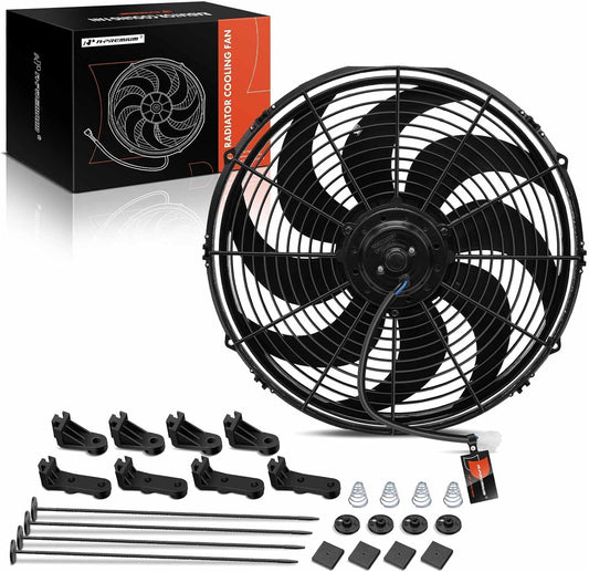 A-Premium 16'' 16 inch Slim Fan Pull Universal Electric Radiator Cooling Fan Assembly, 12V 120W with Mount Kit