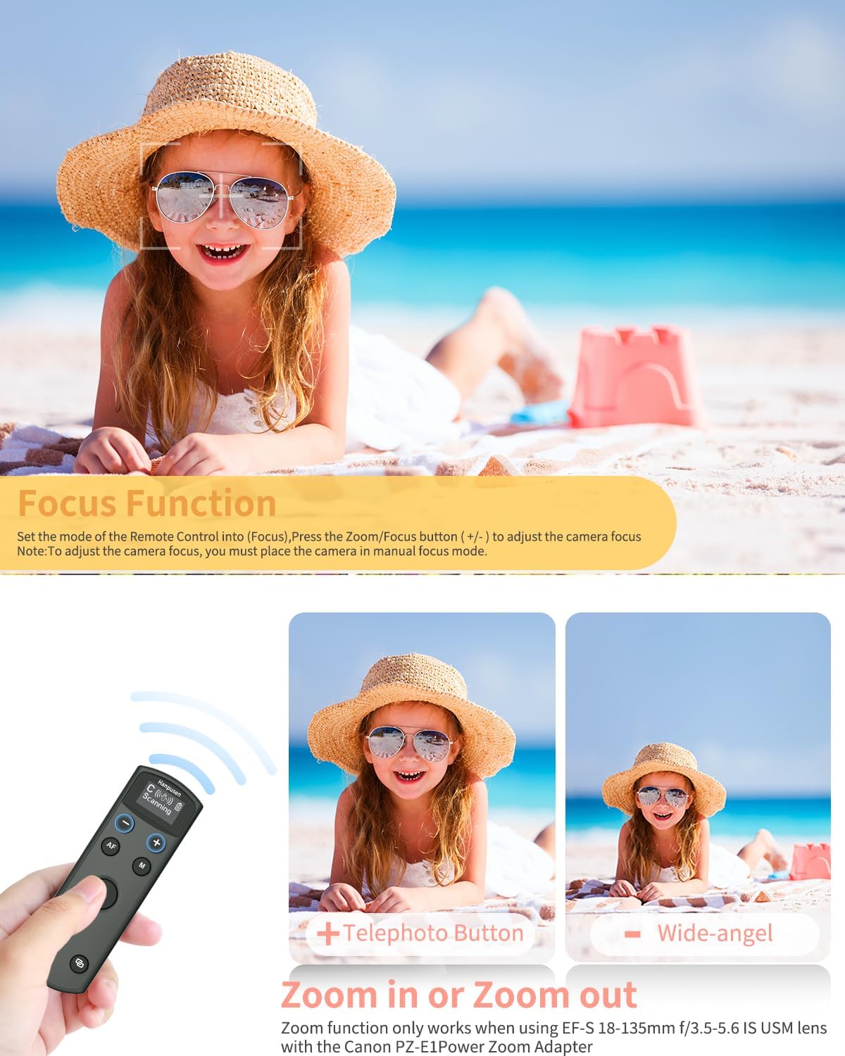 Hanpusen Rechargeable Camera Remote Control for Canon - Wireless Shutter Release with OLED Screen Compatible with R8, R6 II, R100, R50, R10, M50, SL3, R3, R5, R6, RP, R;Replaces Canon BR-E1(Black)