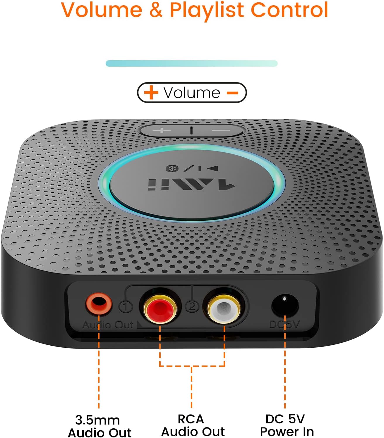 1Mii B06S Bluetooth 5.2 Receiver for Music Streaming System, Hi-Fi Wireless Audio Adapter for Stereo Receiver w/aptX HD aptX Low Latency, Bluetooth Receiver w/Volume Control RCA/3.5mm Outputs