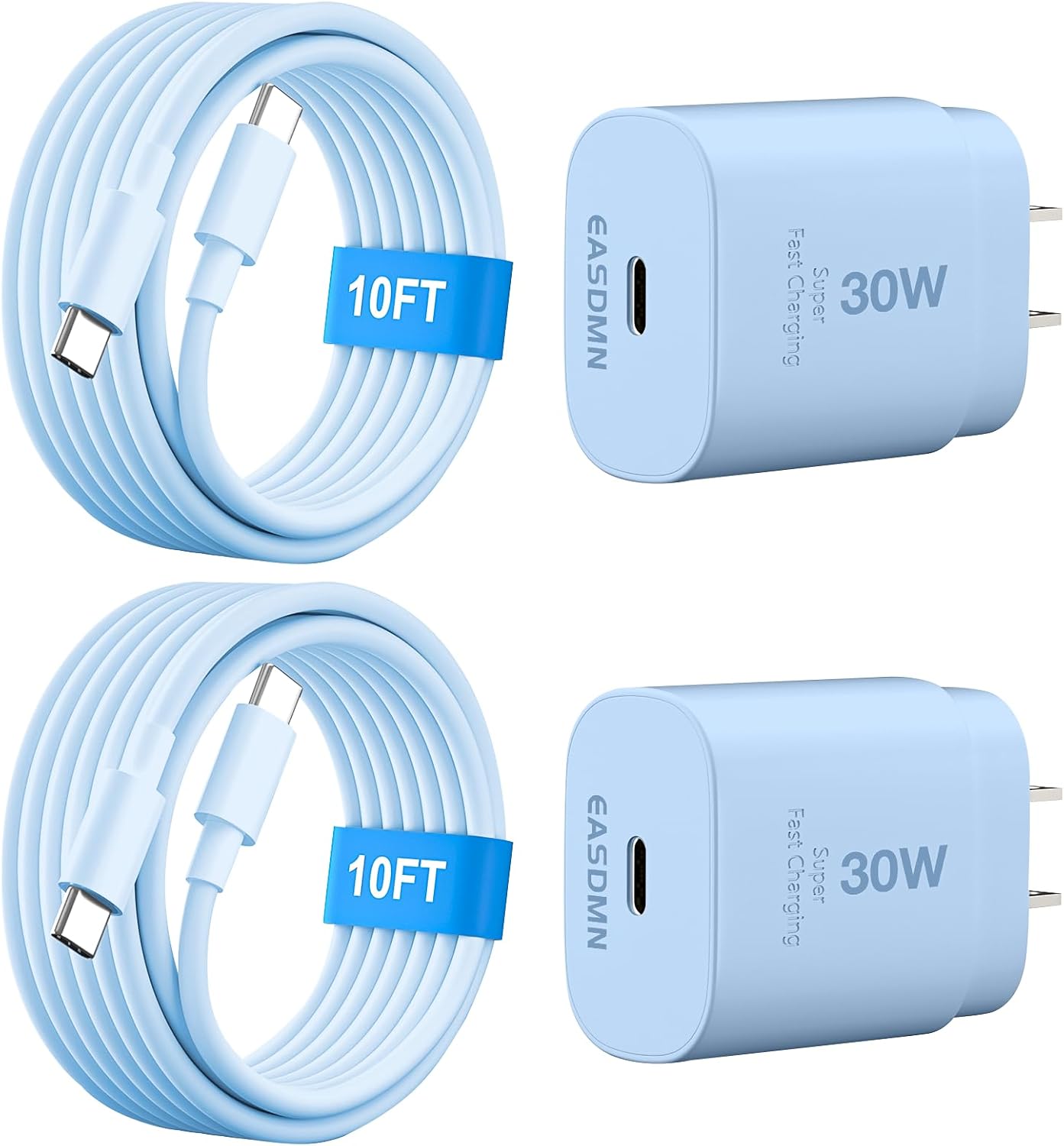 30W USB C i Phone 16 15 Charger Fast Charging, 2PACK Wall Charger for iPhone 16 15 Pro Max Charger Cord 10FT Fast Type C Charger Block for iPhone 16/16 Pro/15 Plus/15 Pro/15 Pro Max, iPad Pro, Blue