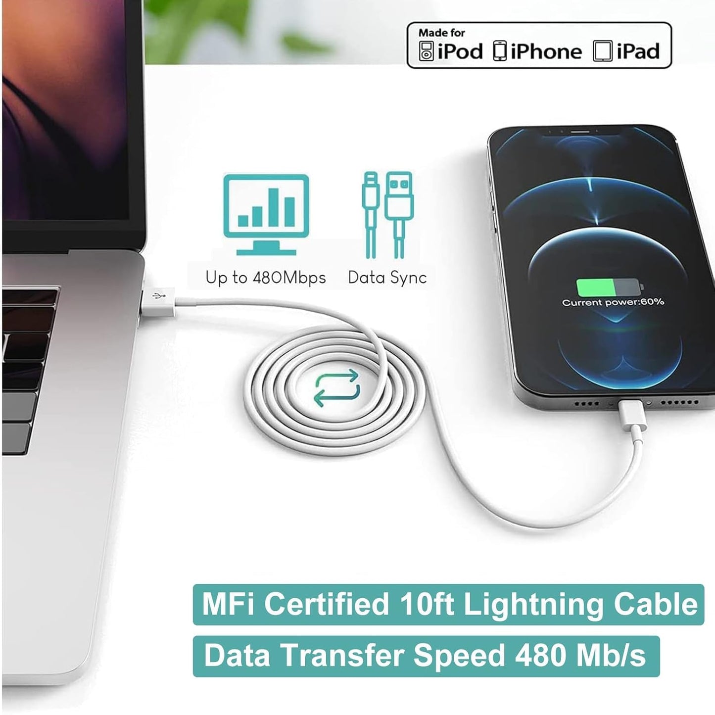 iPhone Charger,[Apple MFi Certified]3 Pack 10ft iPhone Charger Data Sync Transfer Lightning Cable with Travel USB Wall Charger Block Compatible with iPhone 14/13/12/11 Pro/SE/XS/X/XR/8/7/iPad/AirPods