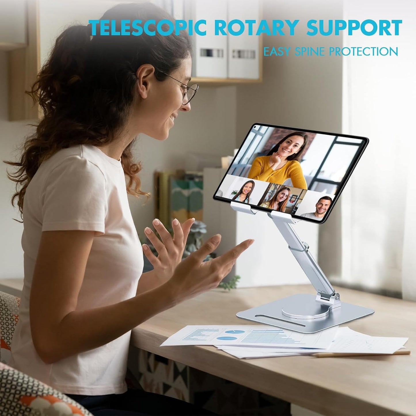 GuaziV 360° Adjustable Tablet Stand - Ergonomic Foldable Holder for iPad 10.2-12.9”, Kindle, Phones 4-13”, Anti-Slip Desktop Mount for Work, Cooking, Gaming & Reading