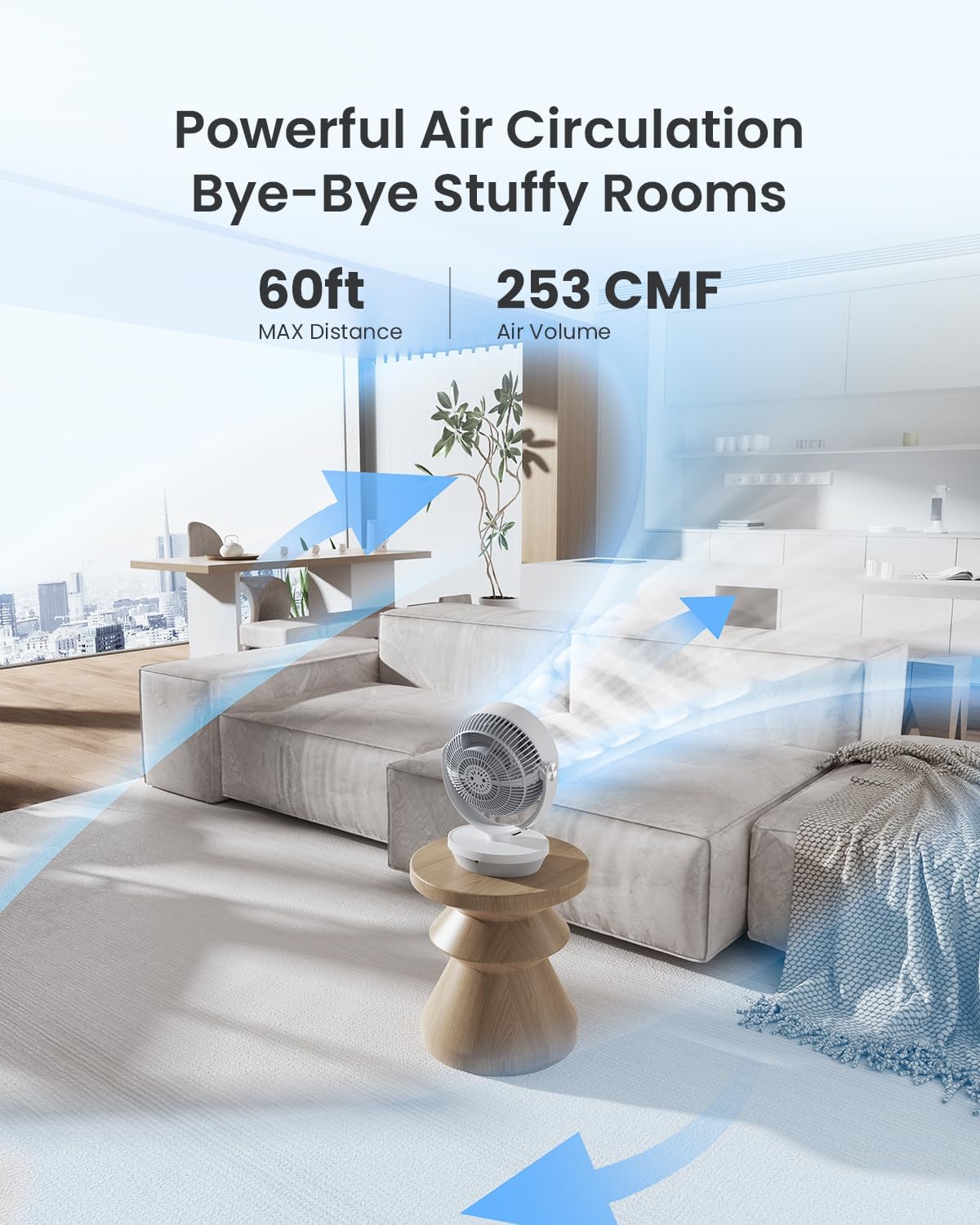 Fan for Bedroom, 13" Air Circulator Fans with Remote, 120°Vertical Manual +90°Oscillating Desk fan, 60ft Powerful Airflow, Portable Fan With 4 Speeds, 4 Modes, 12H Timer, 25dB Quiet Smallfan (White)