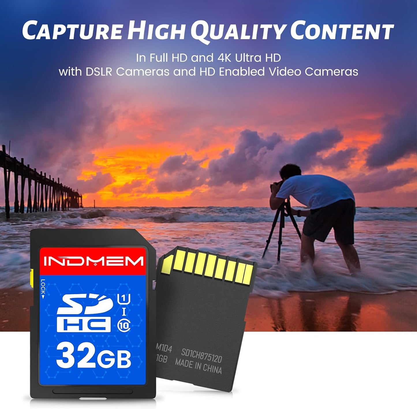 INDMEM SD Card 32GB, 10-Pack UHS-I Class 10 MLC Flash Memory Card, High-Speed Secure Digital Cards for Cameras, DSLR, Action Cams - Reliable Storage
