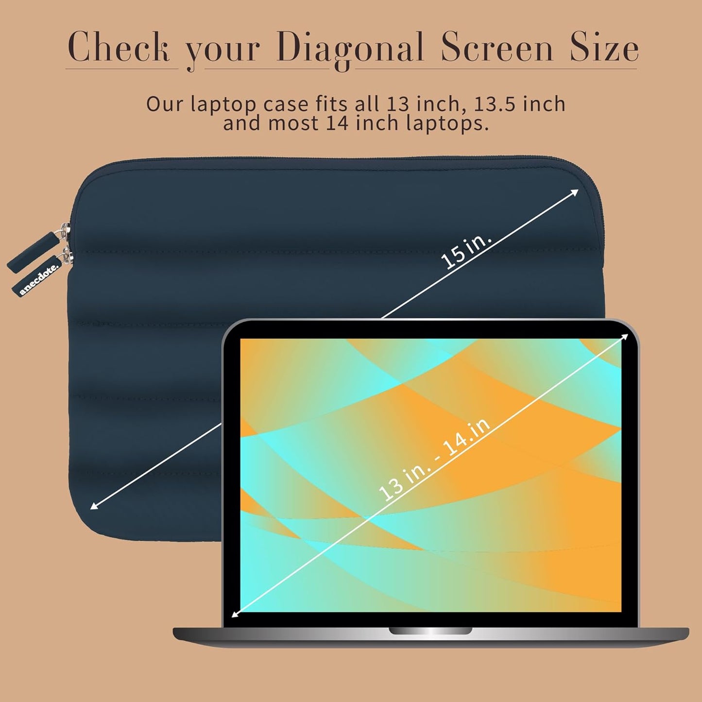 ANECDOTE Laptop Case 13-14 Inch – A Perfect Laptop Sleeve That is Compatible with MacBook Air/Pro and iPad Pro 12.9 – Fits in Your Bag, Made of 100% Nylon with Aesthetic Design (Navy)
