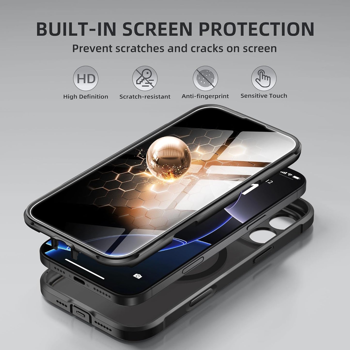 BERFY Magnetic for iPhone 16 Pro Case, Compatible with MagSafe, Built-in Privacy Screen Protector and Upgraded Camera Protection, Anti-Spy Full Body Shockproof Phone Case for 16 Pro 6.3", Matte Black