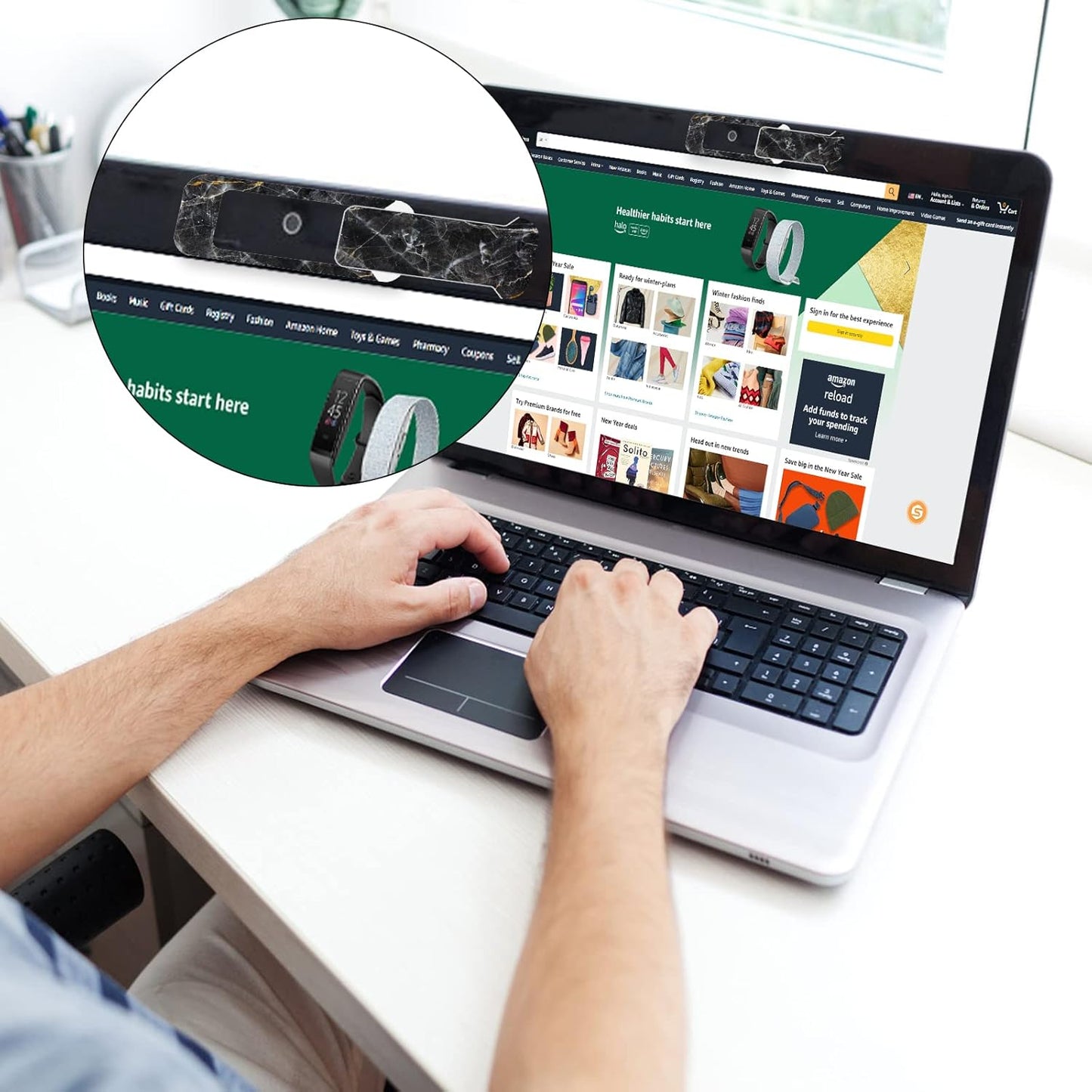 Webcam Cover, 3 Pieces, Laptop Camera Cover, Privacy Shielding Capacity is Twice as Big as The Traditional, Suitable for Computer Mobile Phones, laptops, Tablets and so on (Black Marble)