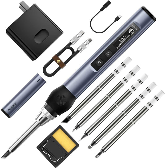 FNIRSI Soldering Iron Kit, DC/PD(96W/65W) Mini Digital Soldering Iron, 180-780℉ Fast Heating, 6 Soldering Tips, Digital OLED Screen Display, Auto Sleep (With Power Adapter)