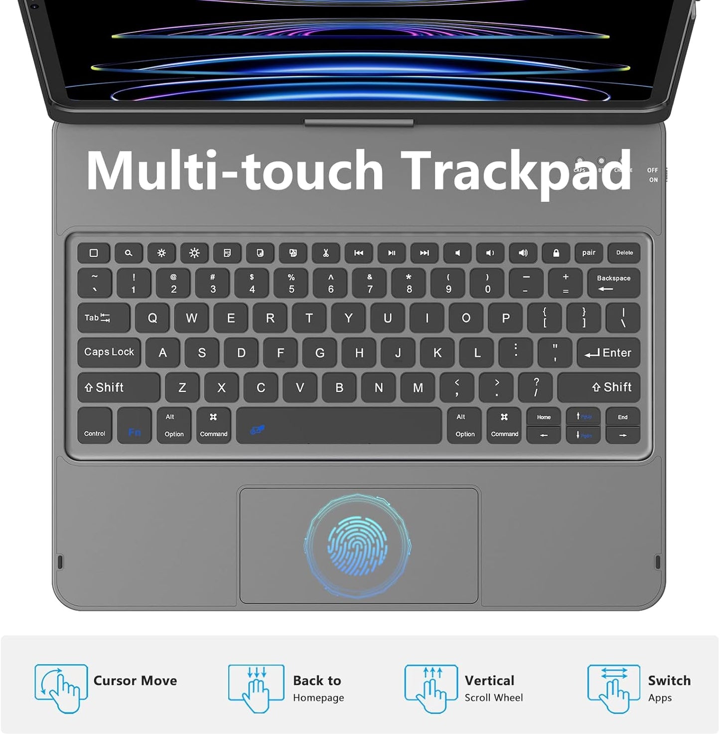 GGH Touch for iPad Keyboard Case Air 13 (M3 2025 / M2 2024) &12.9 iPad Pro (6th,5th,4th, 3rd Gen),360° Rotatable Protective Cover Multi-Touch Trackpad Keyboard Case with Pencil Holder - Grey