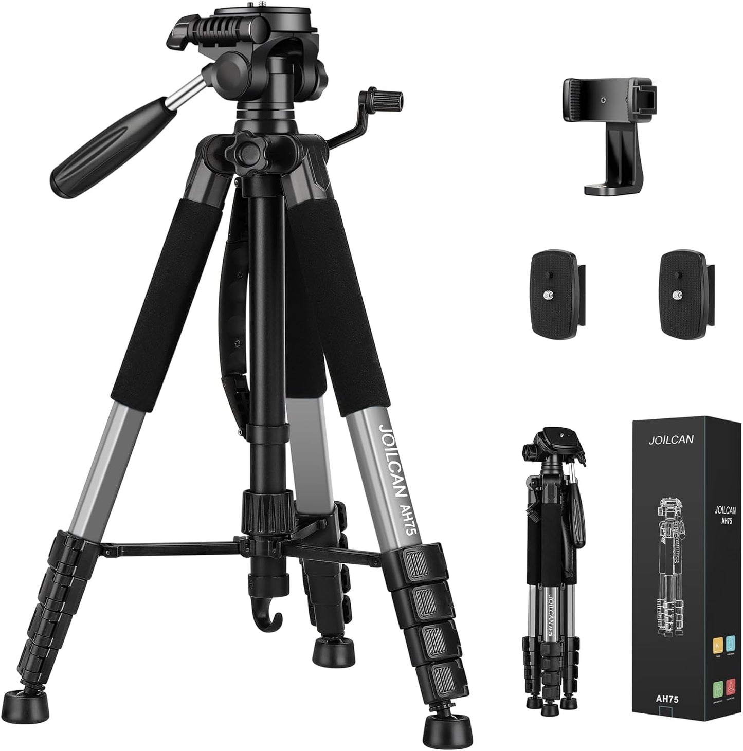 JOILCAN Tripod Camera Tripods, 74" Tripod for Camera Cell Phone, Heavy Duty Tripod Stand, Professional Travel Tripods Compatible with Canon iPhone DSLR, Starry Gray