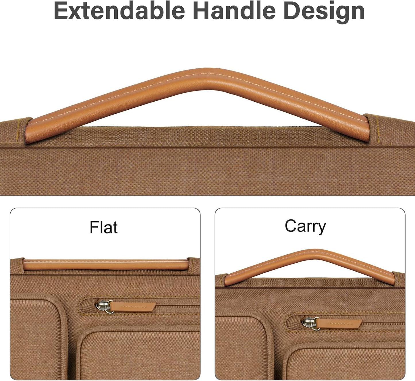 MOSISO 360 Protective Laptop Case 13.3 inch, 13-13.3 inch Laptop Sleeve Compatible with MacBook Air/Pro 13 / Pro 14,HP Dell Acer ASUS,Side Open Carrying Case with 4 Zipper Pockets&Handle, Mocha