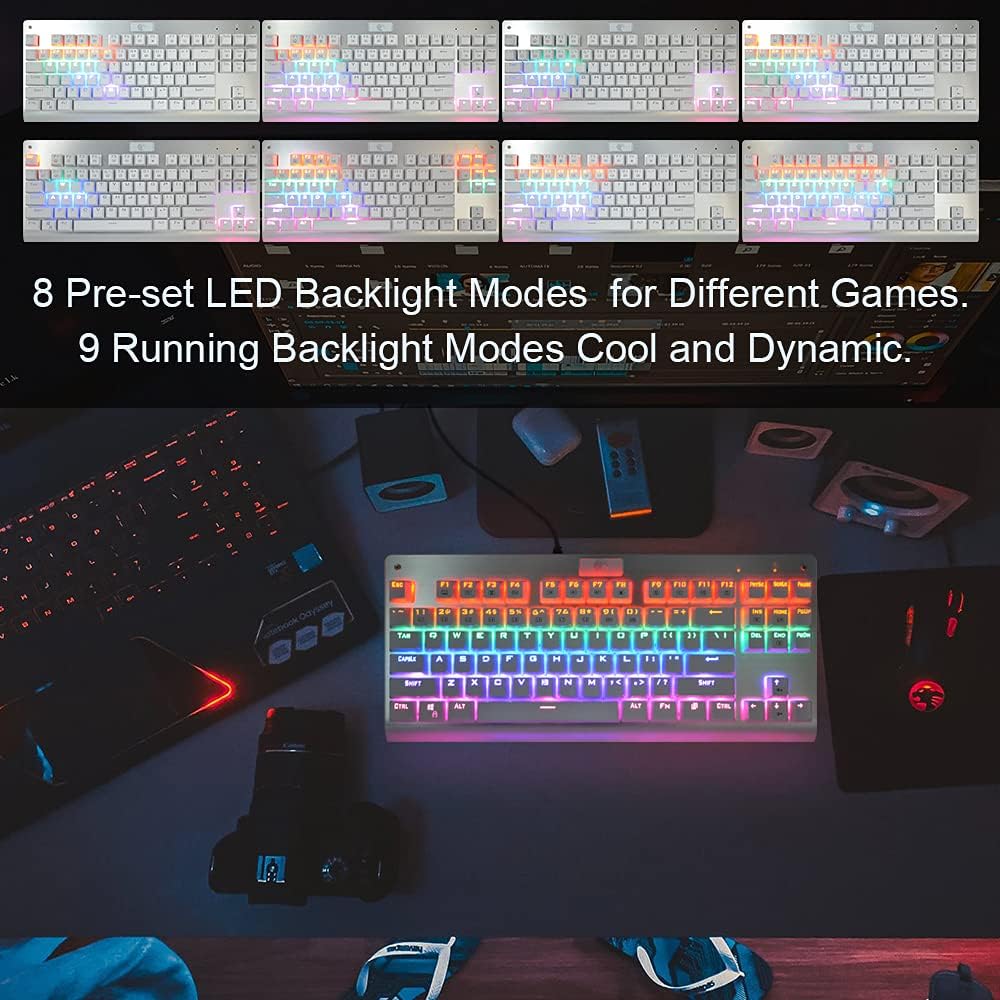 Granvela OUTEMU Brown Switches Mechanical Keyboard - 87-Key Tenkeyless | Rainbow LED Backlit | NKRO(N-Key Rollover) | Hot Swappable | Tenkeyless |Aluminium Panel -White