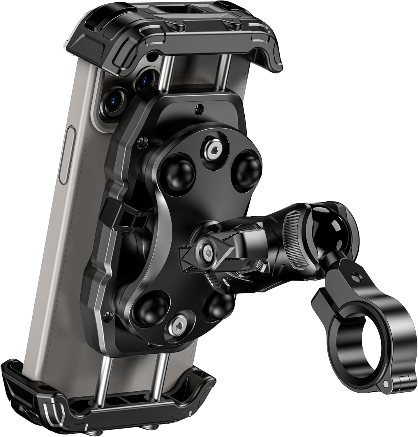 Kewig Motorcycle Phone Mount Holder with Vibration Dampener & Secure Lock, Anti-Shake Handlebar Cellphone Mount for Moto Bike Scooter ATV, Adjustable Phone Mount Fit 5.4-7.2'' Phone