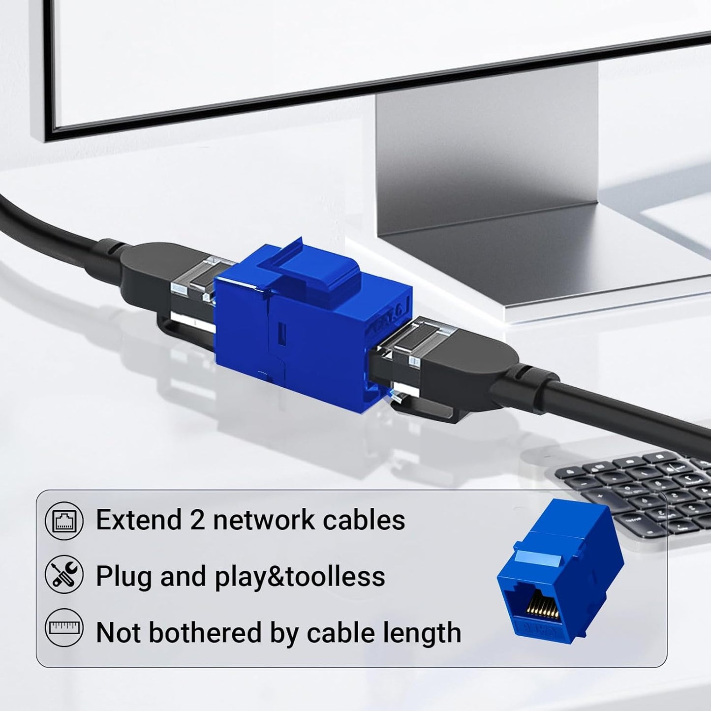 Cat6 RJ45 Keystone Coupler 25-Pack, Ethernet Coupler Female to Female, Ethernet Cable Extender UTP Inline Cat6 Keystone Jacks for Wall Plates & Patch Panels – Blue