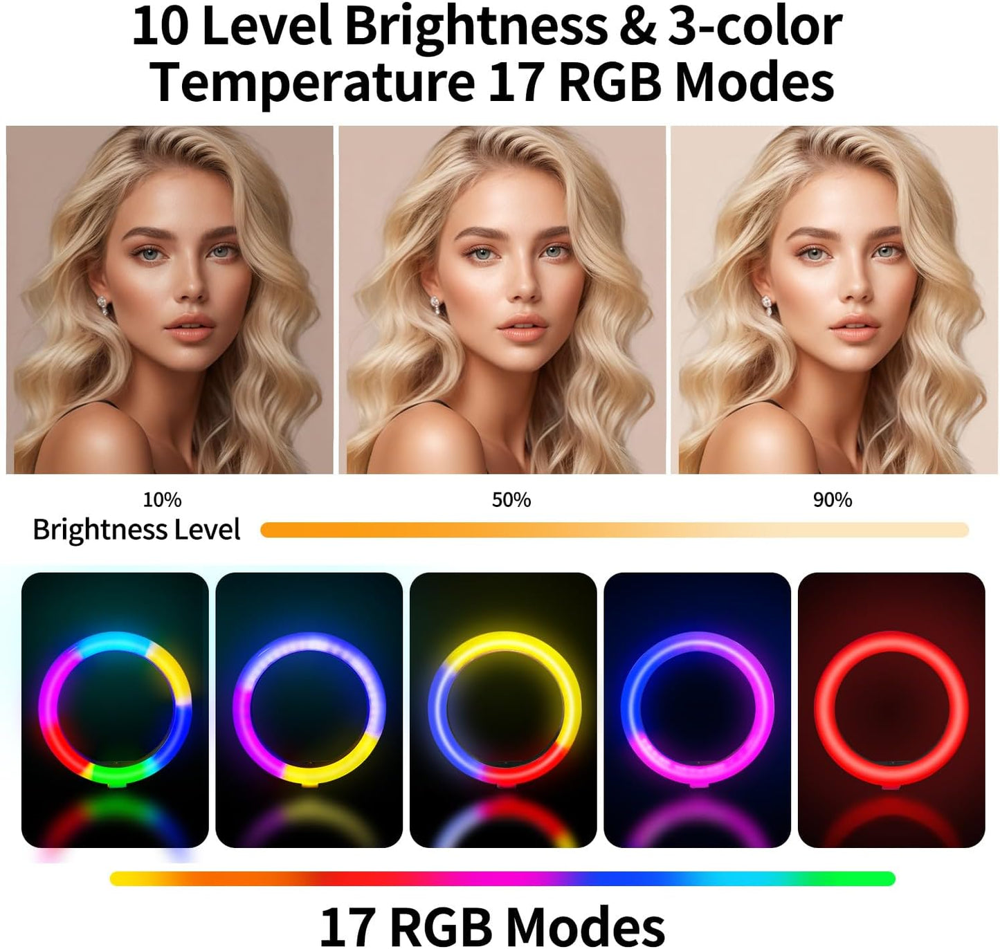 Auto Face Tracking 360 Rotation with 10" RGB Ring Light, Phone Tripod & Selfie Stick with Remote for Cell Phone 4"-7", Motion Sensor for Live Stream Vlog Video Recording