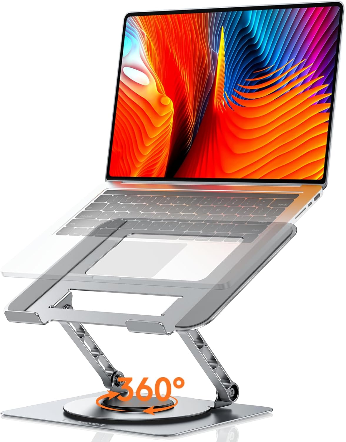 TECKNET Laptop Stand for Desk, 360 Rotating Base, Ergonomic Foldable Computer Stand for Laptop Riser Height Adjustable, Compatible with MacBook Pro, All Laptops 10-17" - Silver