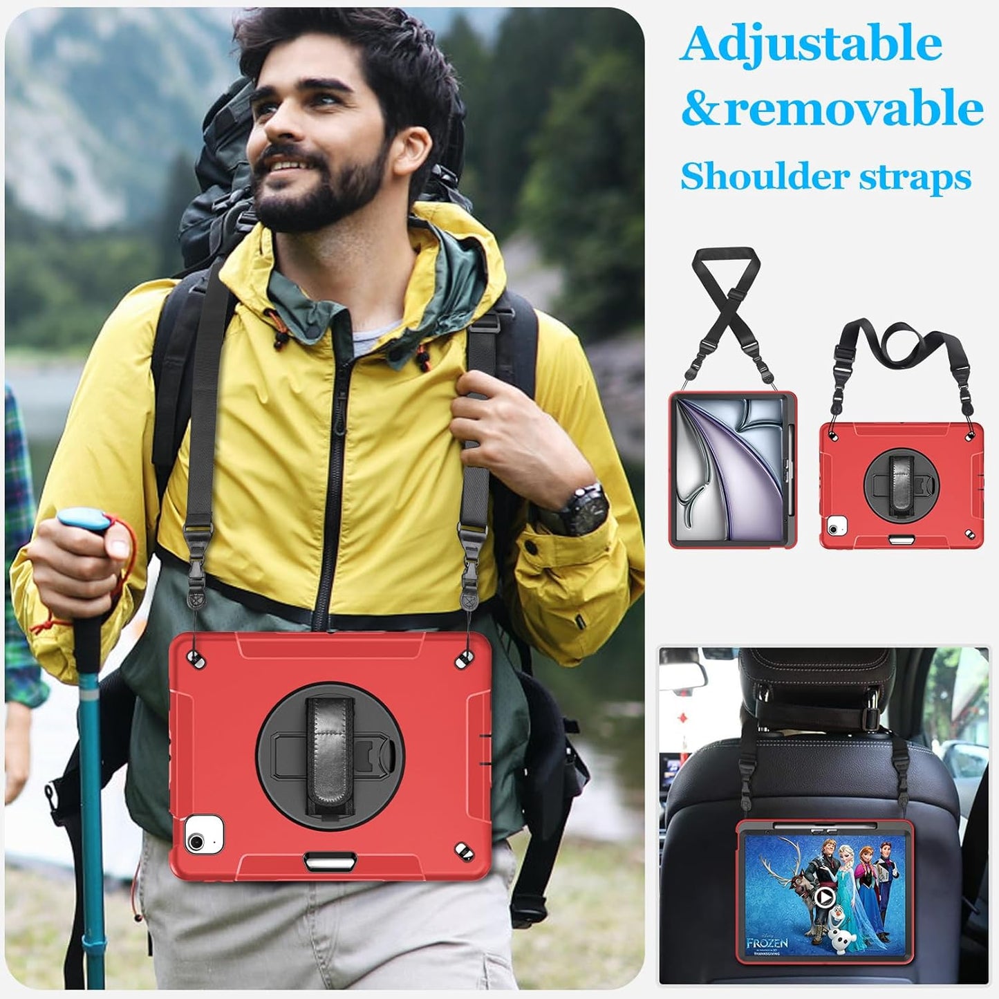 Case for iPad Air 13 Inch M3 2025 & M2 2024: Military Grade Cover for iPad Pro 12.9 6th/5th/4th/3rd Generation W/Screen Protector- Stand- Pencil Holder- Handle- Shoulder Strap- Red