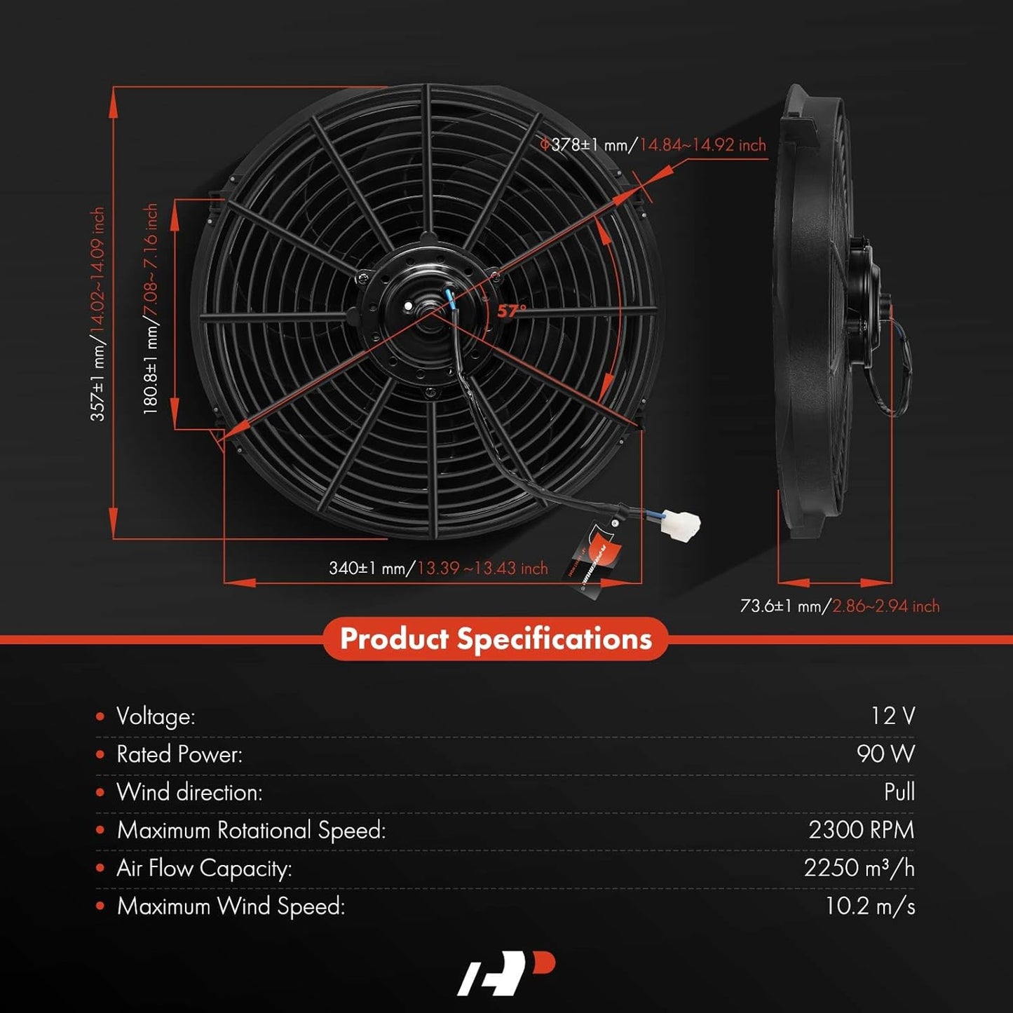 A-Premium 14'' 14 inch Slim Fan Pull Universal Electric Radiator Cooling Fan Assembly, 12V 90W with Mount Kit