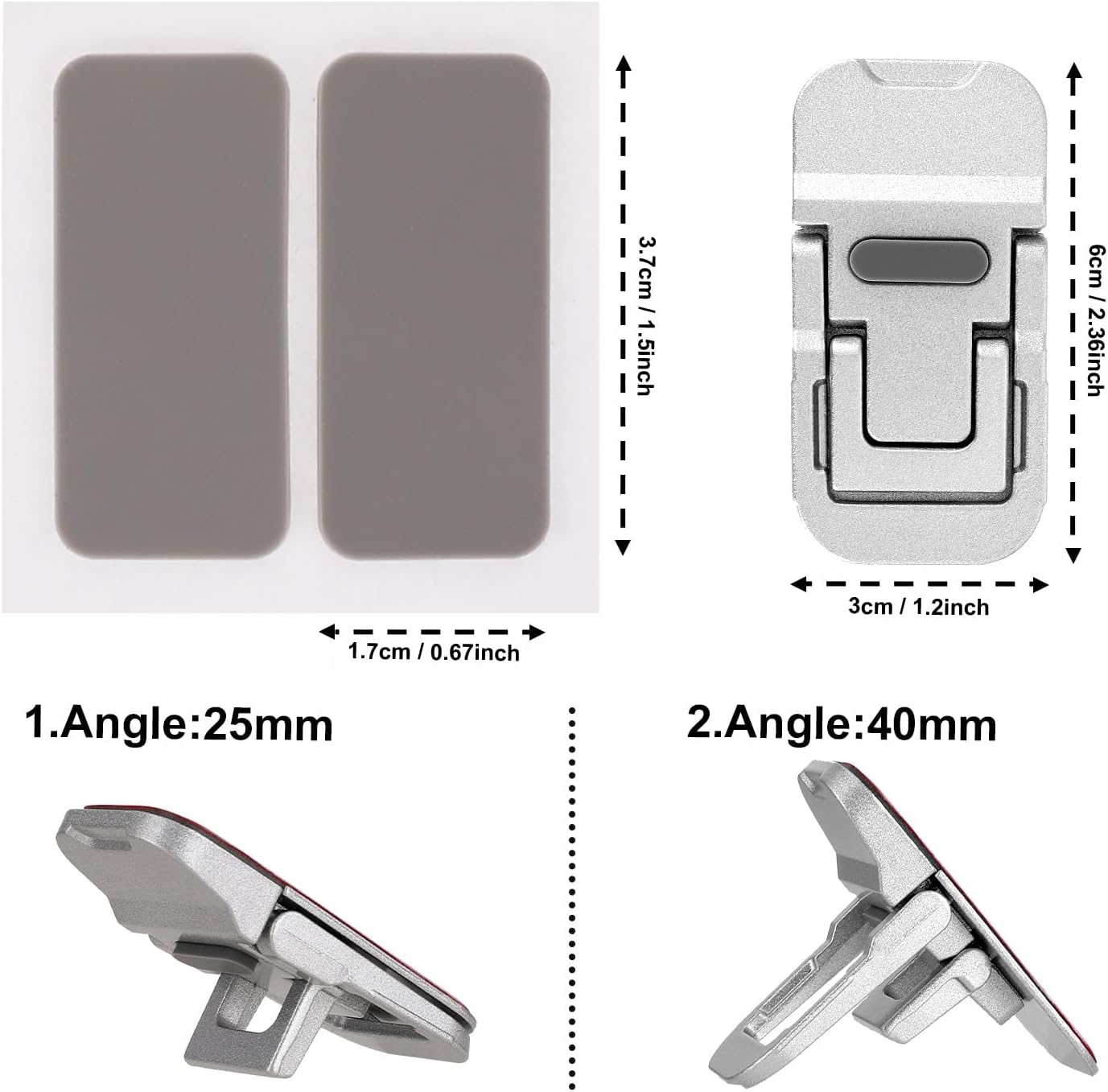 Bewudy 2 Pcs Portable Keyboard Riser With Dual Tilt Angle Adjustment, Foldable Laptop Stand, Mini Computer Stand for Desk, Self-Adhesive Feet for Most Keyboards (Silver)