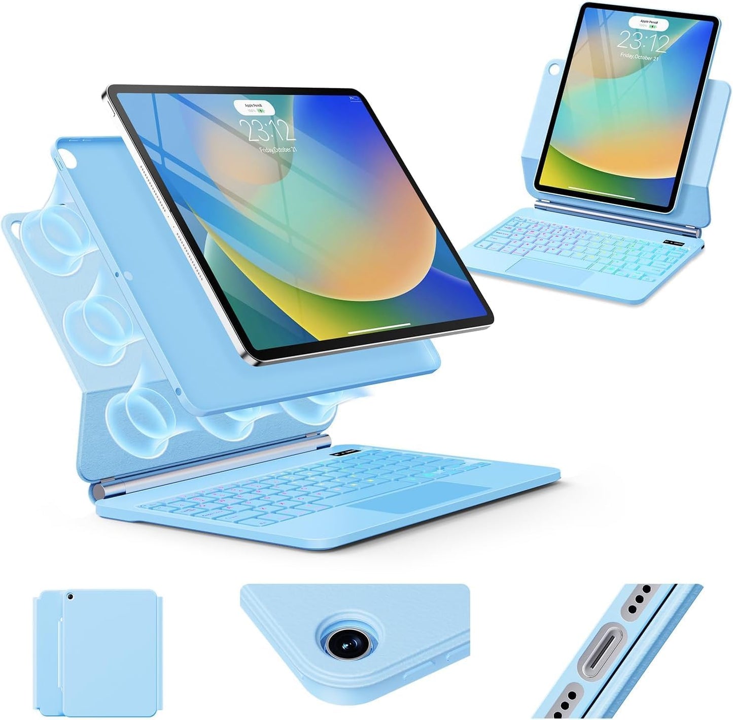 for iPad 9th Generation Case with Keyboard,Magic Style Keyboard Case for iPad 9th/8th/7th Gen 10.2 inch - Floating Cantilever Magnetic Stand Multi-Touch Trackpad (Sky Blue)