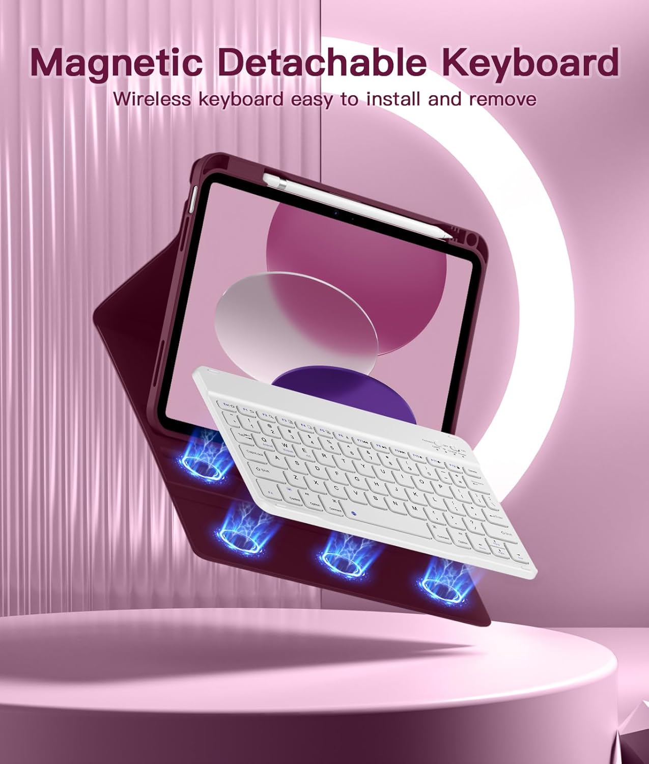 for iPad 10th Generation Case with Keyboard 10.9 Inch 2022/iPad (A16) 11th Gen 11 Inch 2025 - Magnetic Detachable Keyboard, Stain Proof Cover, Smart Folio Case with Pencil Holder - Burgundy