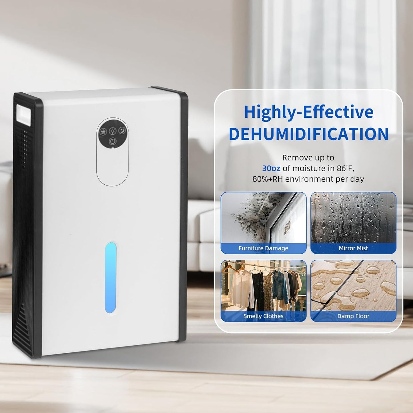 Dehumidifier for 1076 sq.ft,Quiet Portable Moisture Absorber with Auto Shut Off,Auto Defrost,72 OZ Water Tank,Drain Hose,7 Color LED Light,Sleep Mode for Basement Home Bedroom Bathroom RV