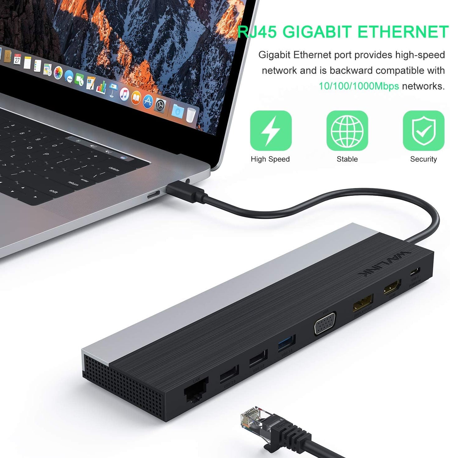 WAVLINK 12-in-1 USB C Docking Station, Triple Display Type C Hub Multiport Adapter with HDMI, DisplayPort, VGA, Ethernet, USB-C 100W PD3.0 Charging, USB3.0, USB2.0, SD/TF Card Reader, Audio- UMD03