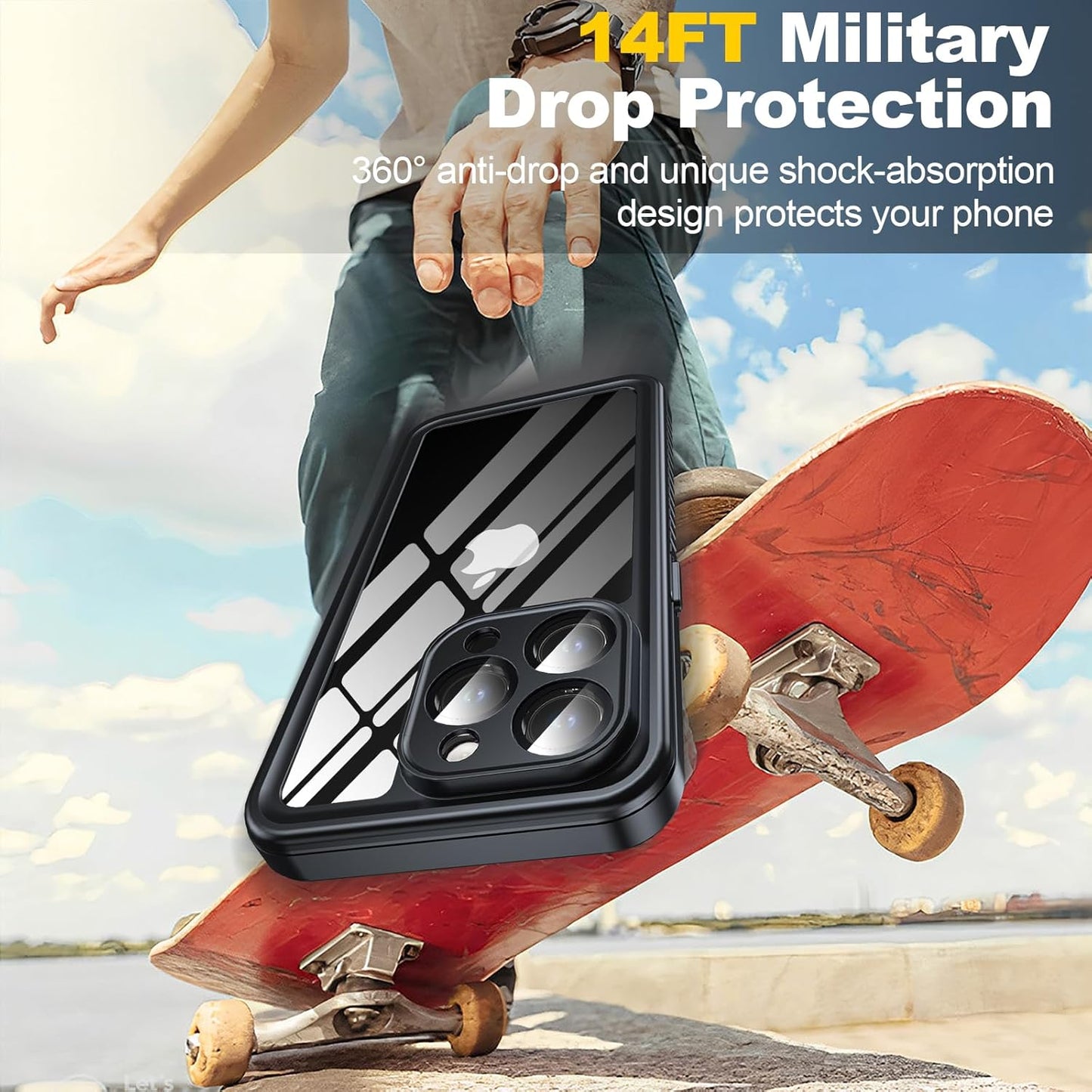 for iPhone 15 Pro Case Waterproof - Built-in Privacy Screen Protector & HD Screen Protector [IP68 Underwater] Shockproof Dustproof Full Body Protection iPhone 15 Pro Phone Case Black