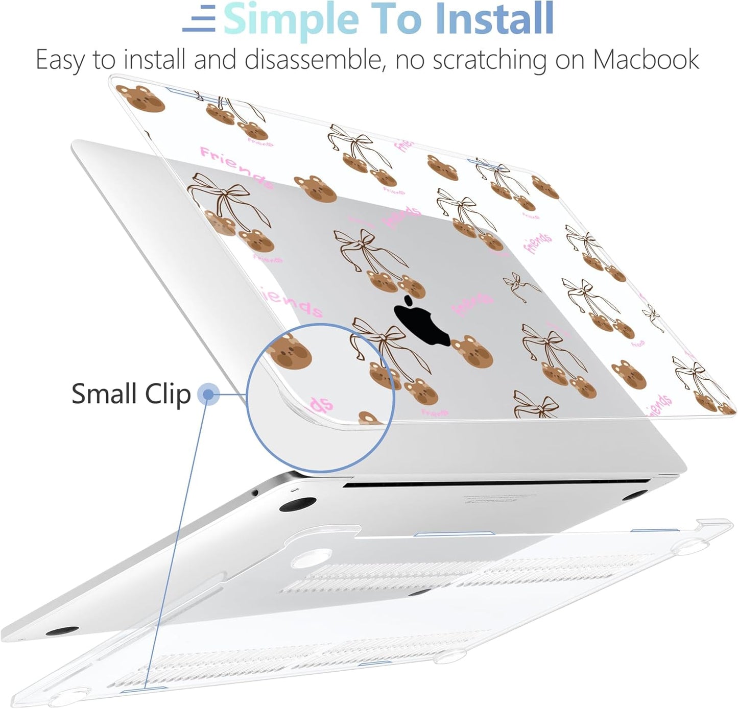 MEEgoodo Case for MacBook Pro 13 inch Case 2022 2021 2020 New A2338 M2/M1 A2251 A2289, Laptop Hard Shell with Keyboard & Camera Cover Compatible with 13 inch MacBook Pro, Teddy Bear & Bows