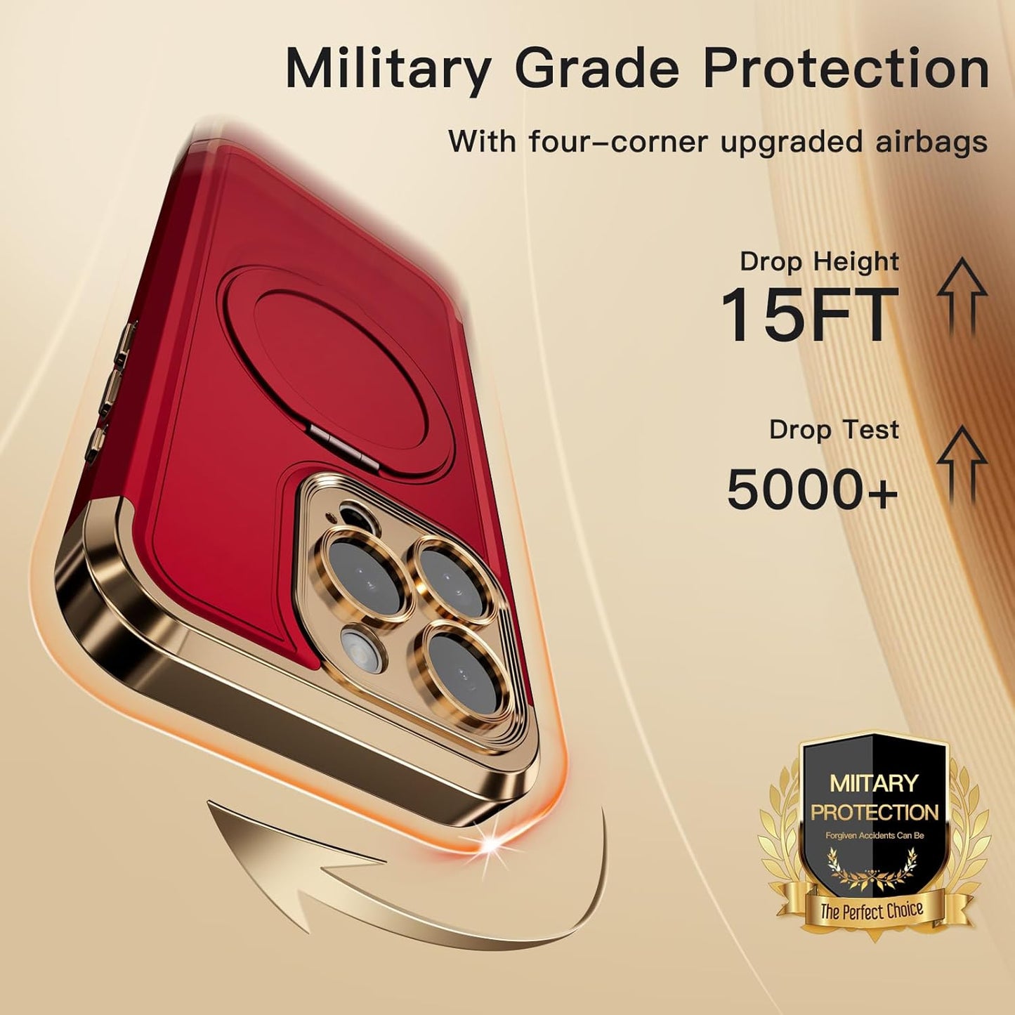 COOLQO for iPhone 14 Pro Max Case 6.7'' Upgraded 360° Spin Magnetic Stand [Compatible with Magsafe][Military Protection] Shockproof Protective Phone Holder Cover for iPhone 14 Pro Max, Red Gold