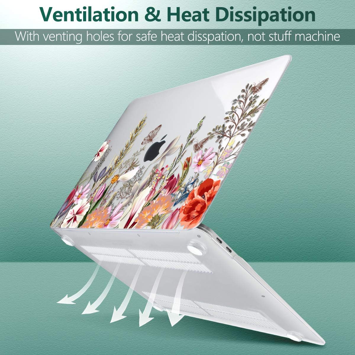 Batianda Case for MacBook Air 13 Inch M1 2020 2019 2018 Release Model A2337 A2179 A1932 with Retina & Touch ID, Clear Hard Shell Cover with Keyboard Cover & Screen Protector,Flower and Butterfly