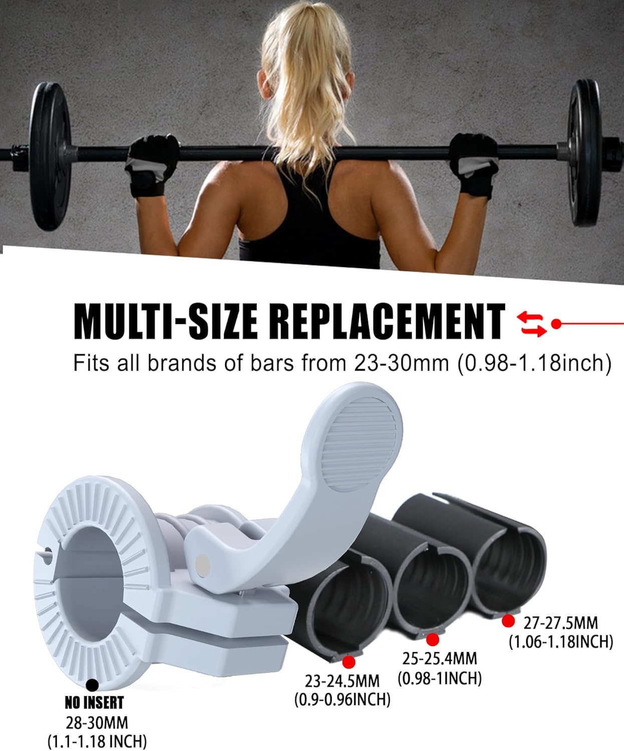 Barbell Clips 1 Inch Quick Release Weight Clamps 0.9-1.18inch Multi-Size Adjustable Olympic Clamps for Bars